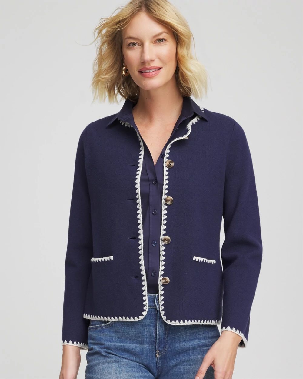bed&amp;breakfast カーディガンスティッチカーディガン カーディガン bicolor stitch cardigan /Vネックバイカラーステッチ